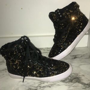 Black & Gold Sequin hightop Supras